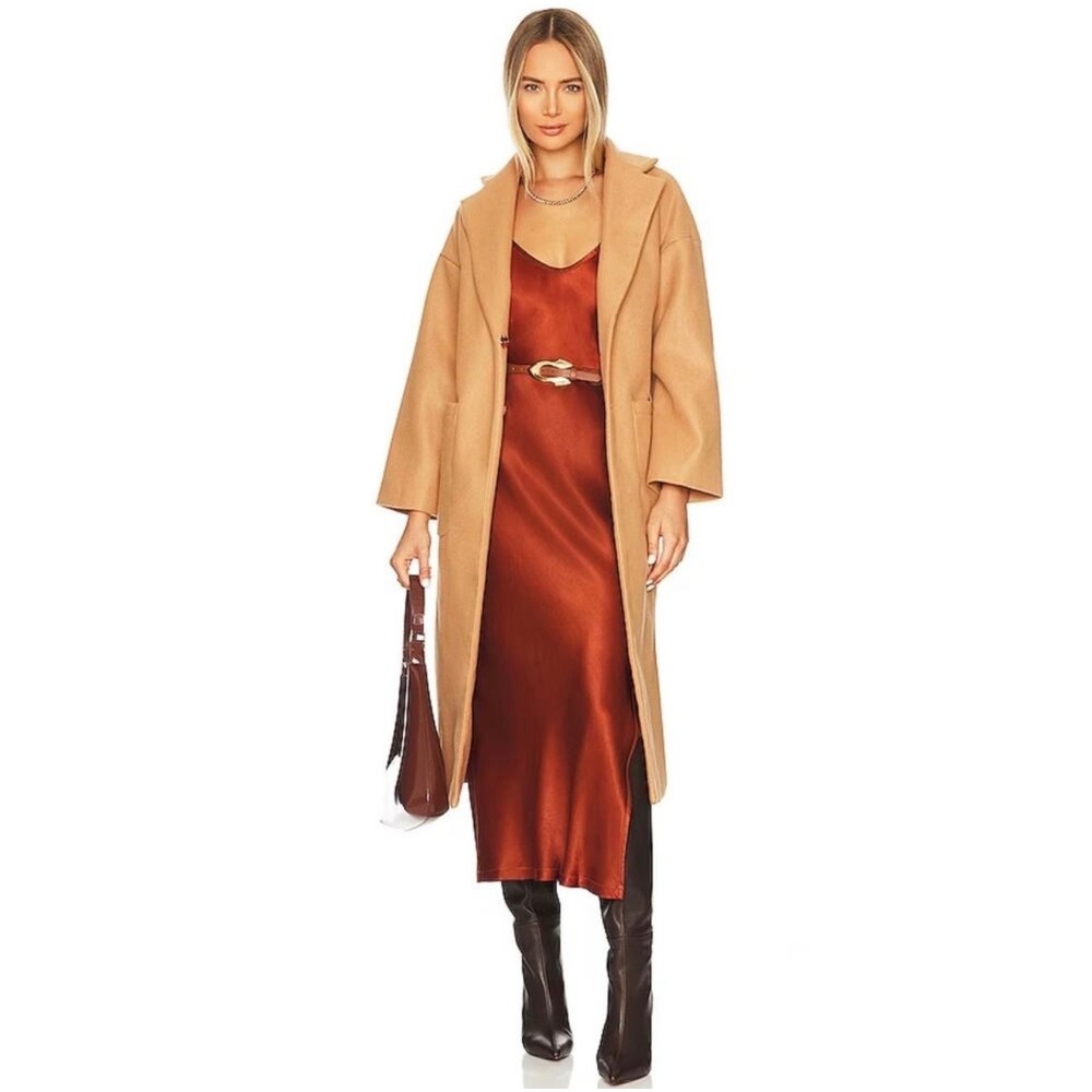 ENZA COSTA Satin Bias Slip Skirt Womens Large Umber Rust Midi Maxi Side Slit NEW - Picture 1 of 16
